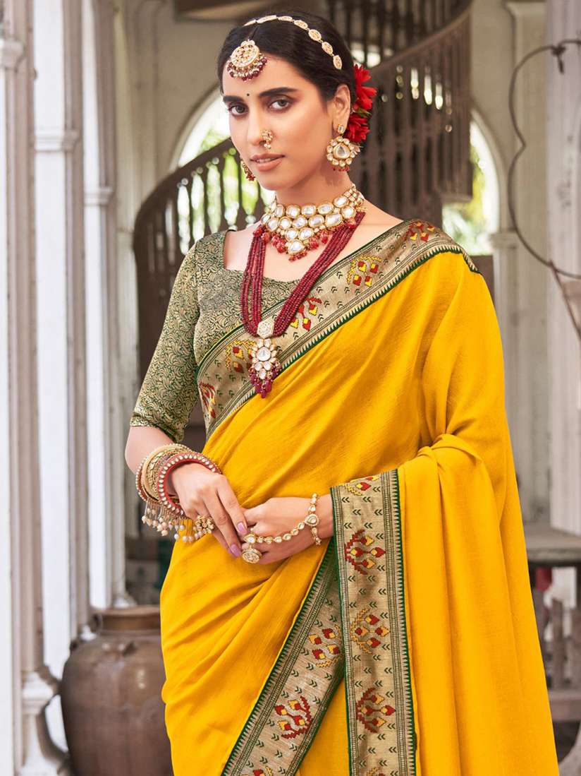 Myntra yellow saree outlet