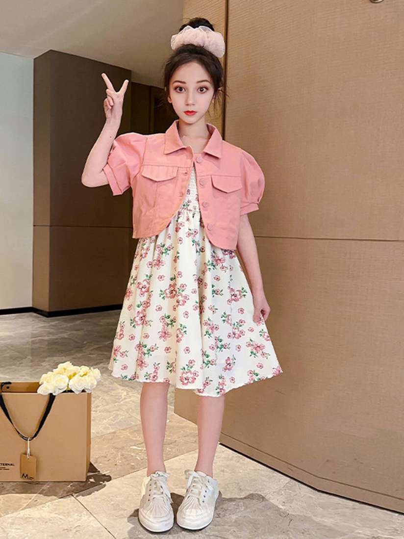 Denim Jacket And Pink Dress Pink Dress Denim Jacket INCLUD Girls - Main Image