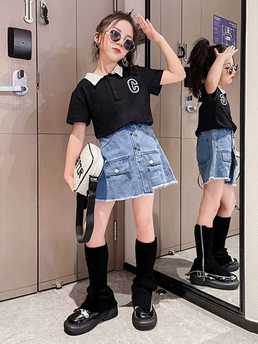 Buy INCLUD Girls Short Sleeves T shirt With Denim Skirt Clothing Set for Girls 30397483 Myntra