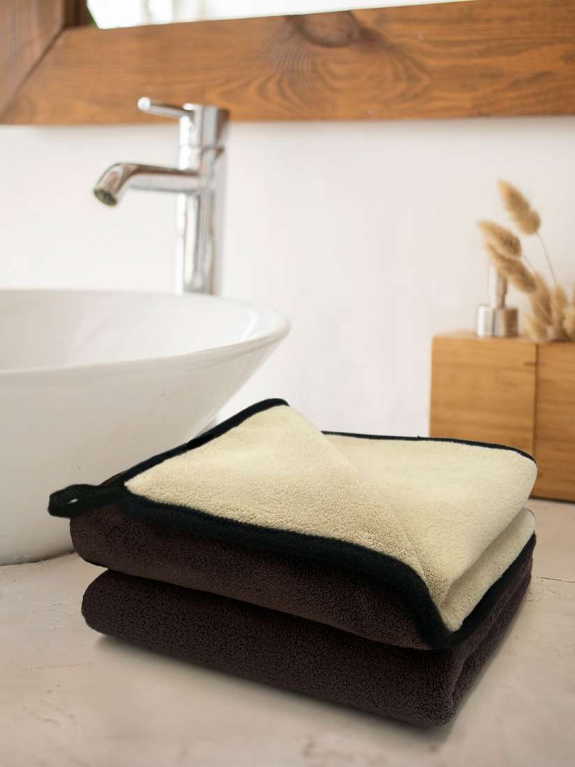 Buy Myntra Elegant Homes Brown Cream 2 Pieces Reversible Microfiber 650 GSM Hand Towel Hand Towels for Unisex 30429454 Myntra