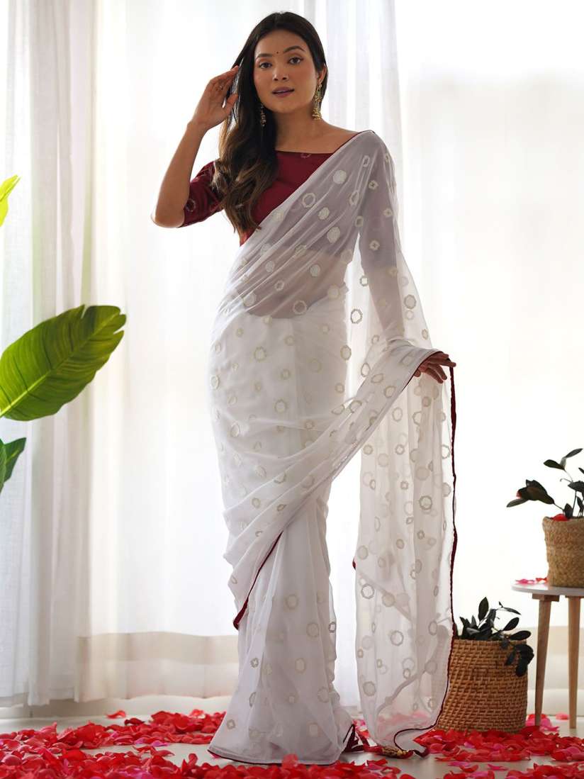Myntra white saree 2025