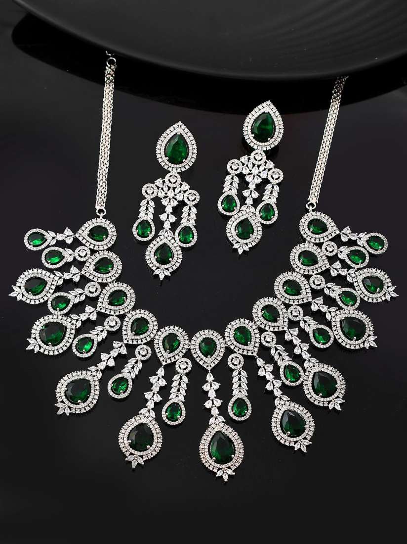 Buy Voylla Silver Plated American Diamond Studded Jewellery Set Jewellery Set for Women 30422119 Myntra