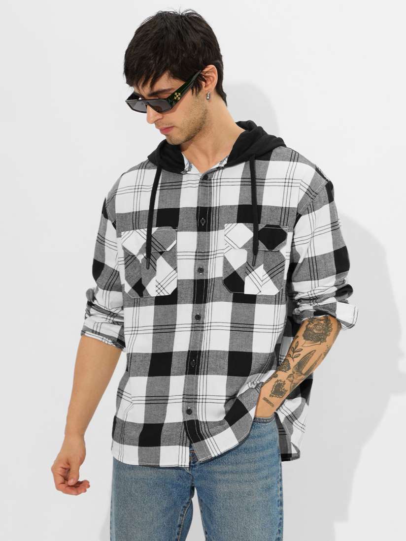 Men gingham hooded shirt 2025