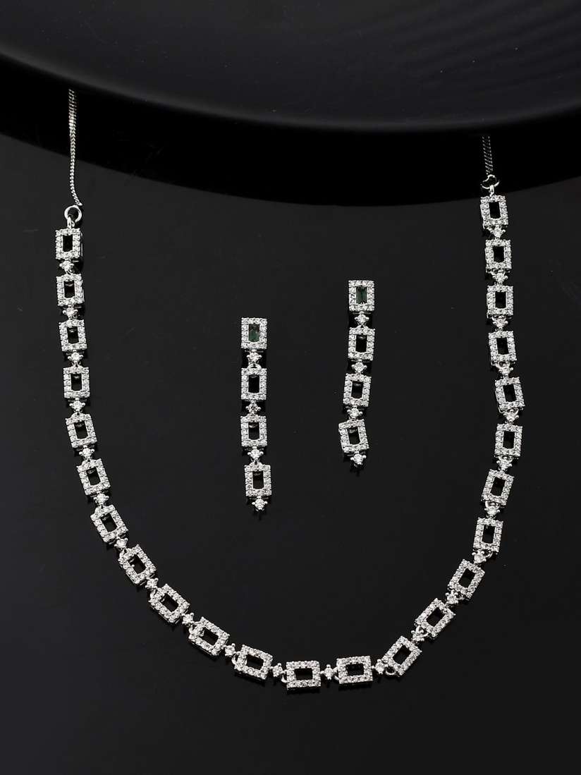 Buy Voylla Silver Plated Timeless American Diamond Studded Jewellery Set Jewellery Set for Women 30422121 Myntra