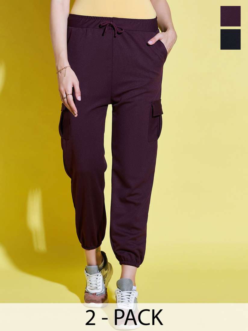 Buy BUY NEW TREND Pack of 2 Women Relaxed Loose Fit High Rise Wrinkle Free Joggers Trousers Trousers for Women 30421767 Myntra