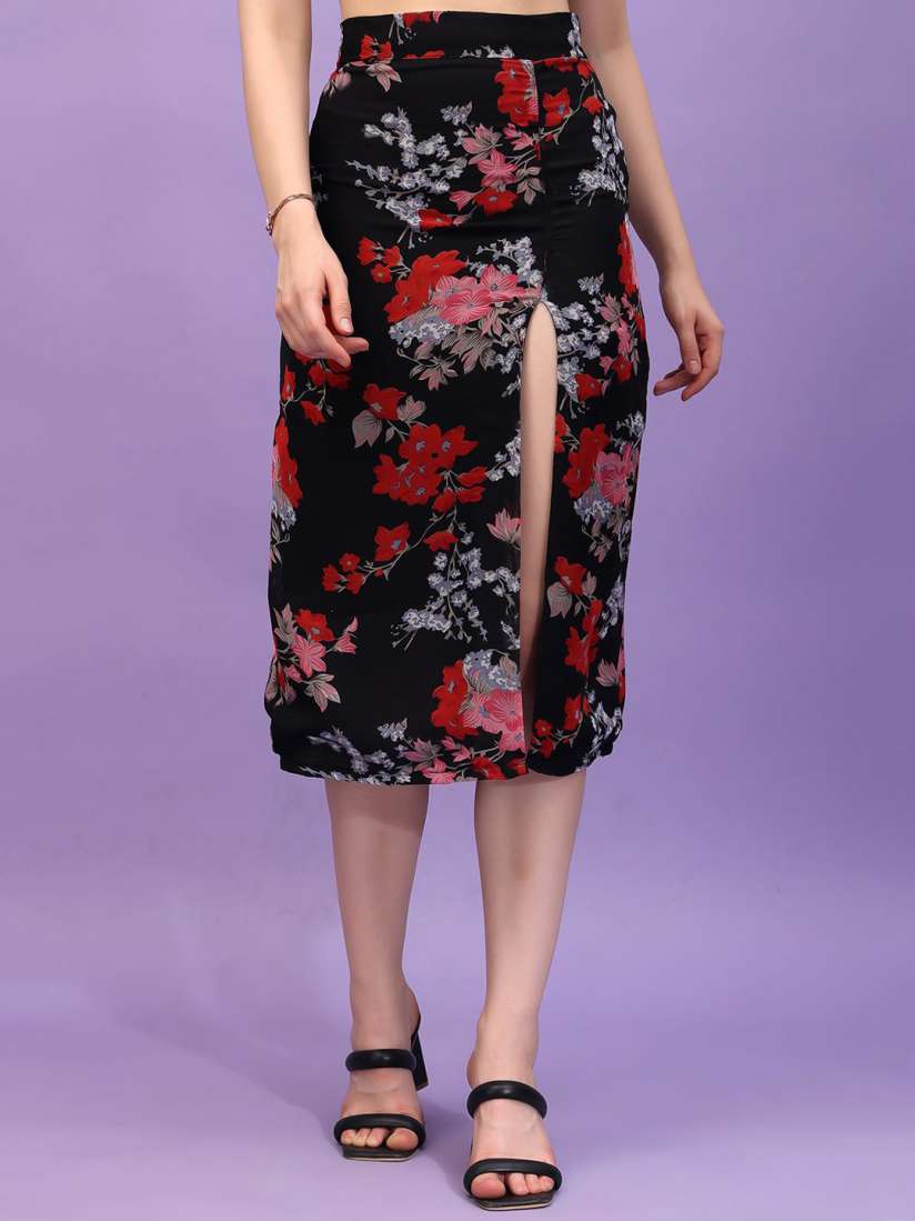 Pink floral knee length pencil skirt new arrivals