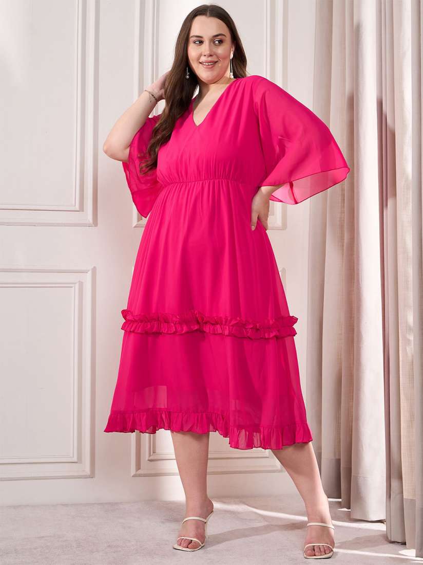 Buy CURVE BY KASSUALLY Flared Sleeve Empire Midi Plus Size Dress Dresses for Women 30413437 Myntra