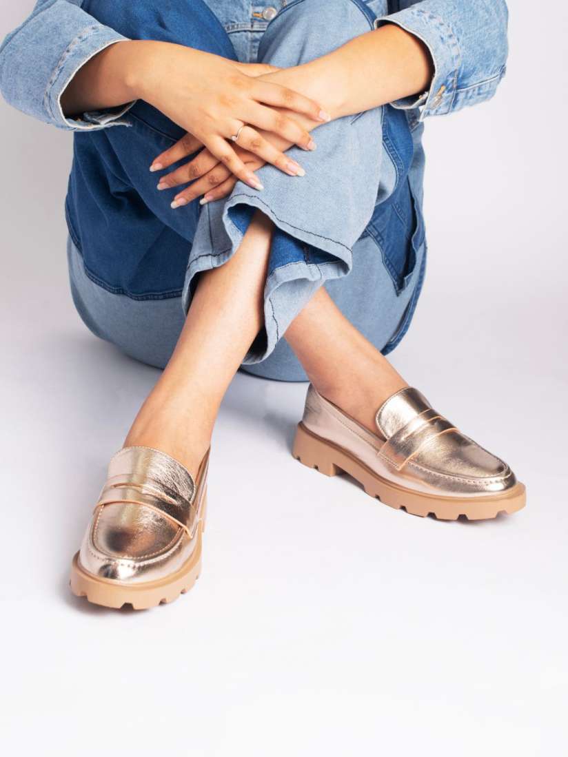 Rose gold loafers sales