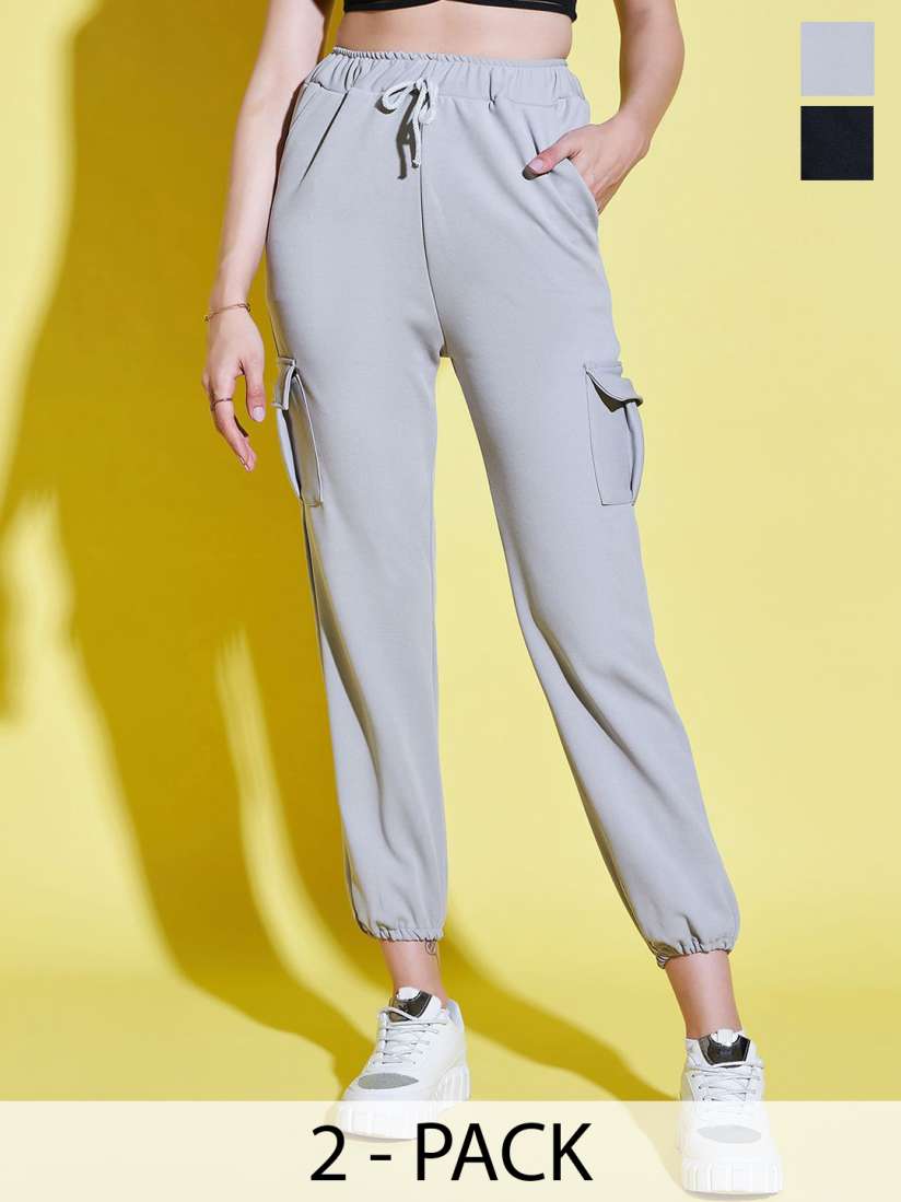 Buy BUY NEW TREND Women Pack Of 2 Relaxed Fit High Rise Wrinkle Free Joggers Trousers Trousers for Women 30421773 Myntra