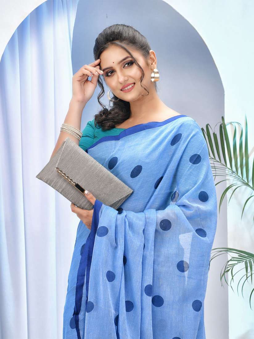 Buy DESH BIDESH Polka Dot Pure Cotton Sky Blue Deep Blue Saree Sarees for Women 30426373 Myntra