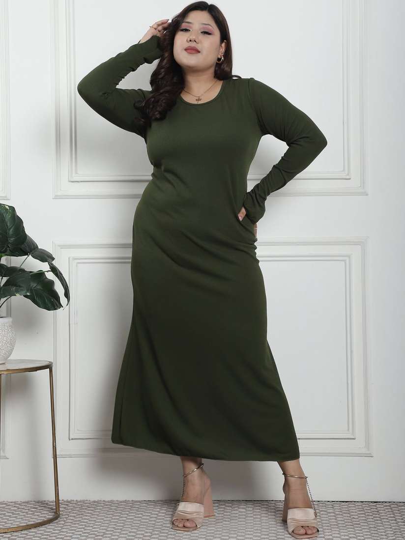 Buy thkgrlz Round Neck Long Sleeves Sheath Knitted Plus Size Dress Dresses for Women 30420995 Myntra