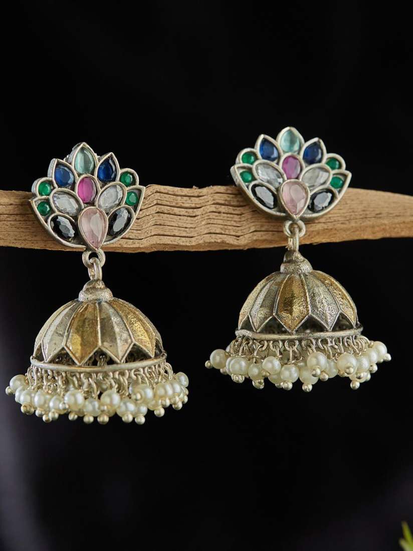 Buy Fabindia Stone Studded Dome Shaped Jhumkas Earrings for Women 30414866 Myntra