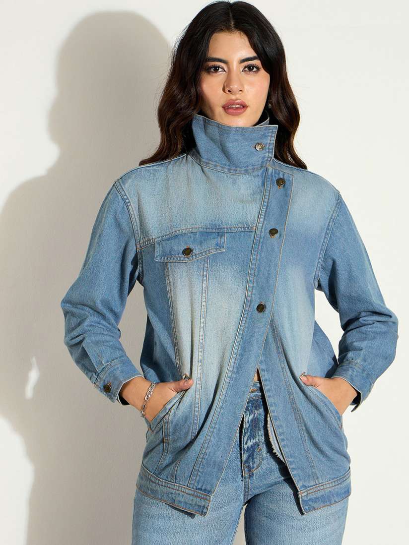 Buy SASSAFRAS Women Washed Longline Denim Jacket Jackets for Women 31603581 Myntra
