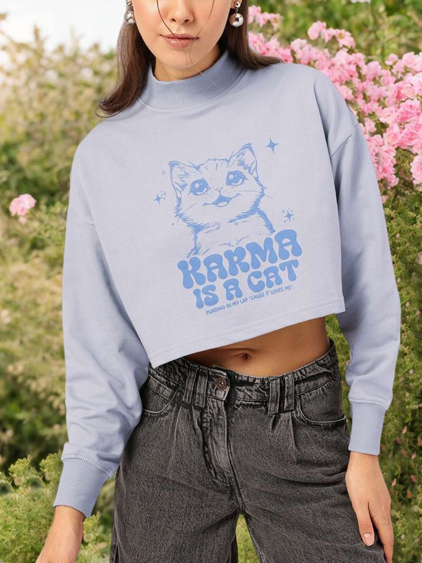 Buy DressBerry Catsy Cute Printed Crop Sweatshirt Sweatshirts for Women 30933575 Myntra