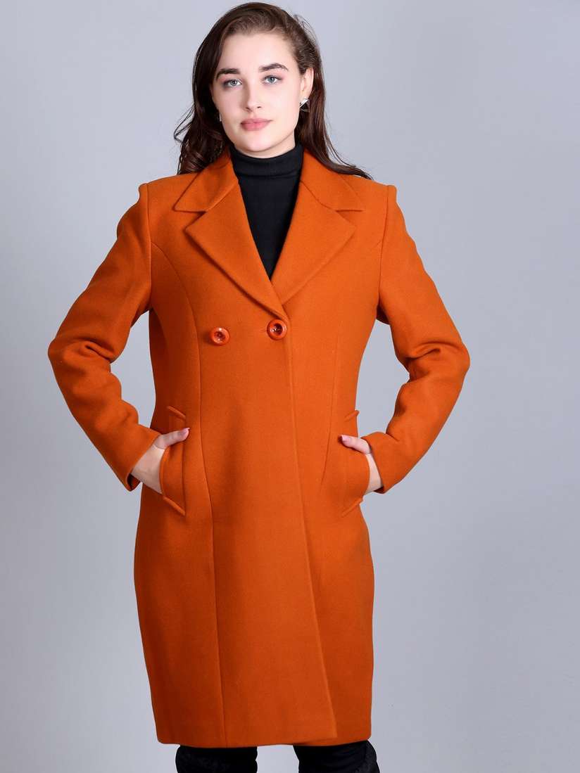 Myntra Orange Pea Coat Womens Buy Winter Wonders Single-Breasted