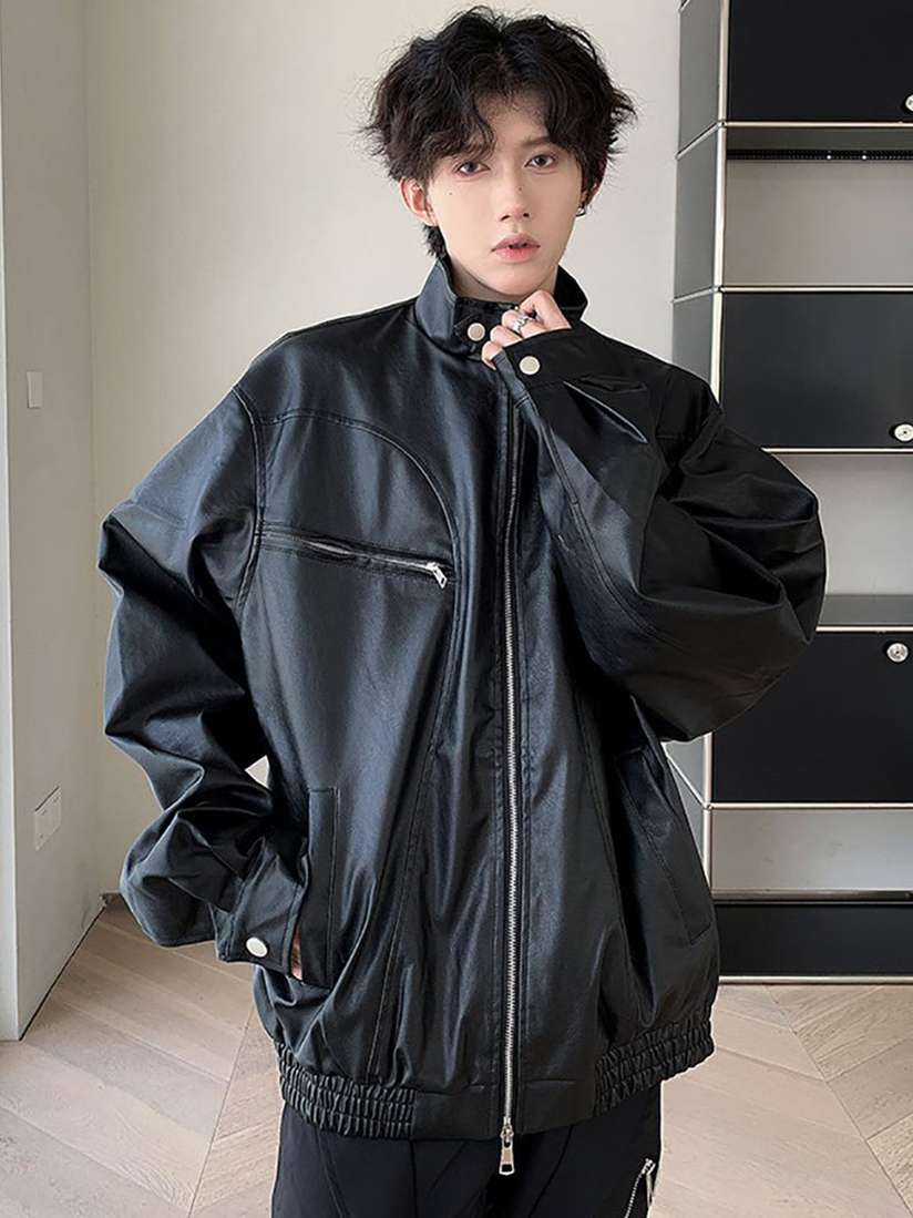 Men's oversized leather jacket clearance