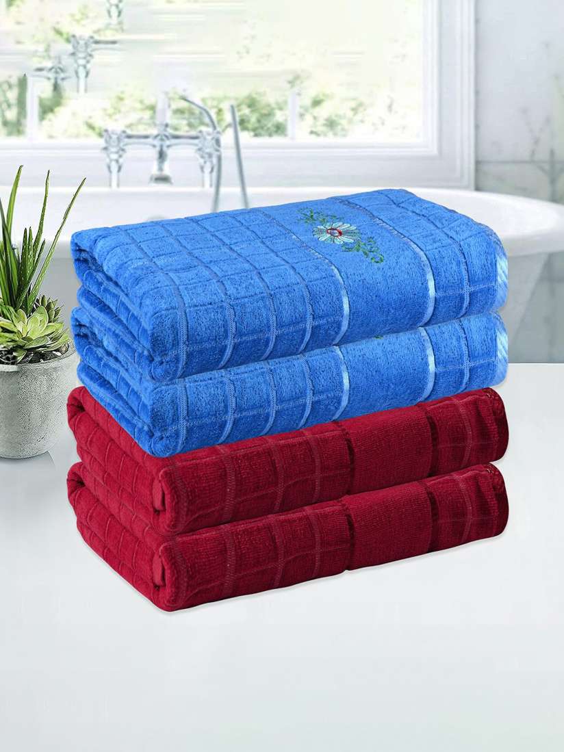 Buy Kuber Industries Red Blue 4 Pieces Striped 260 GSM Bath Towels Bath Towels for Unisex 31180644 Myntra