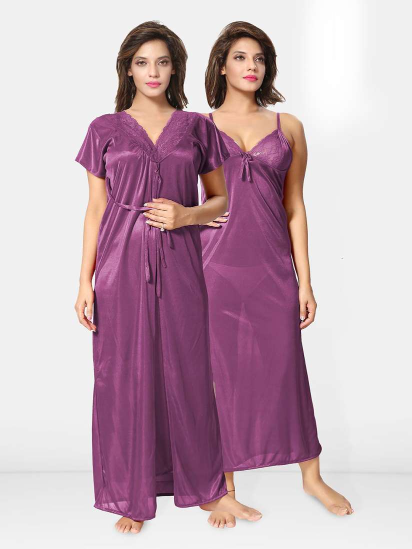 Buy Be You Solid Satin 2 pieces Nighty with Robe Nightdress for Women 31186933 Myntra