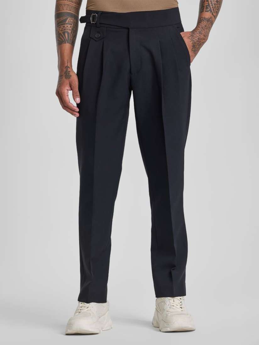 Slim fit pleated trousers sales