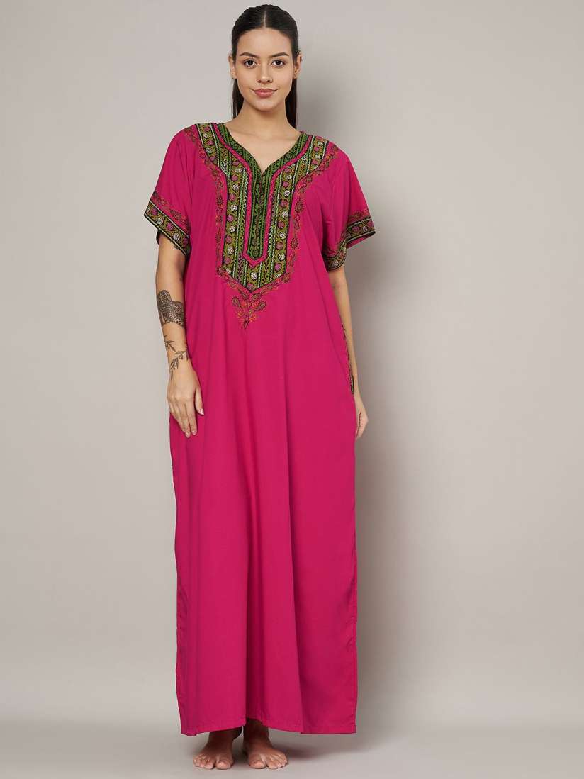 Buy KOI SLEEPWEAR Women Ethnic Motifs Printed V Neck Short Sleeves Maxi Everyday Nightdress Nightdress for Women 31279423 Myntra