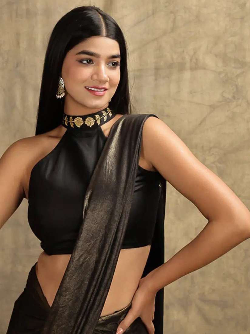 halter neck black blouse