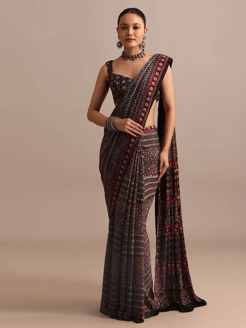 Buy KALKI Fashion Ethnic Motifs Printed Satin Block Print Saree Sarees for Women 31317429 Myntra