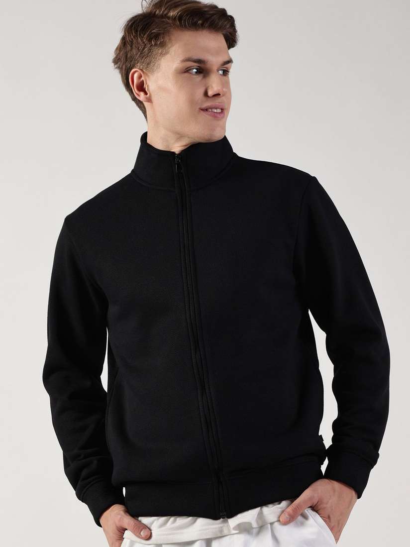 Thomas Scott Men Mock Collar Self Design Casual Bomber Jacket