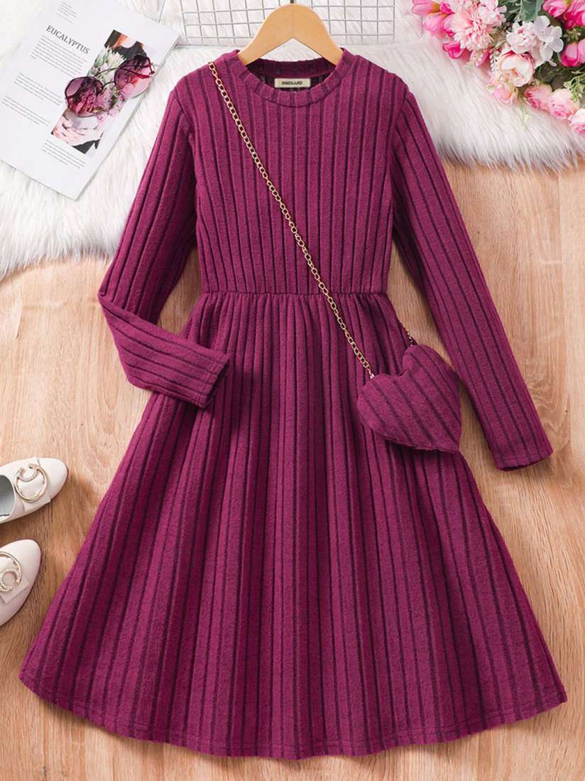 Buy INCLUD Girls Fit Flare Long Sleeve Knitted Dress Dresses for Girls 31324693 Myntra