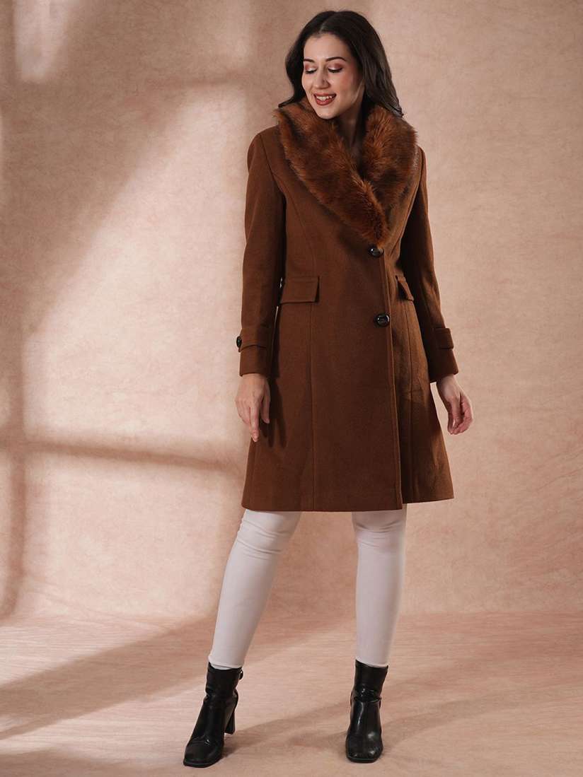 Buy Globus Women Single Breasted Faux Fur Trim Tailored Fit Winter Wear Overcoat Coats for Women 31359837 Myntra