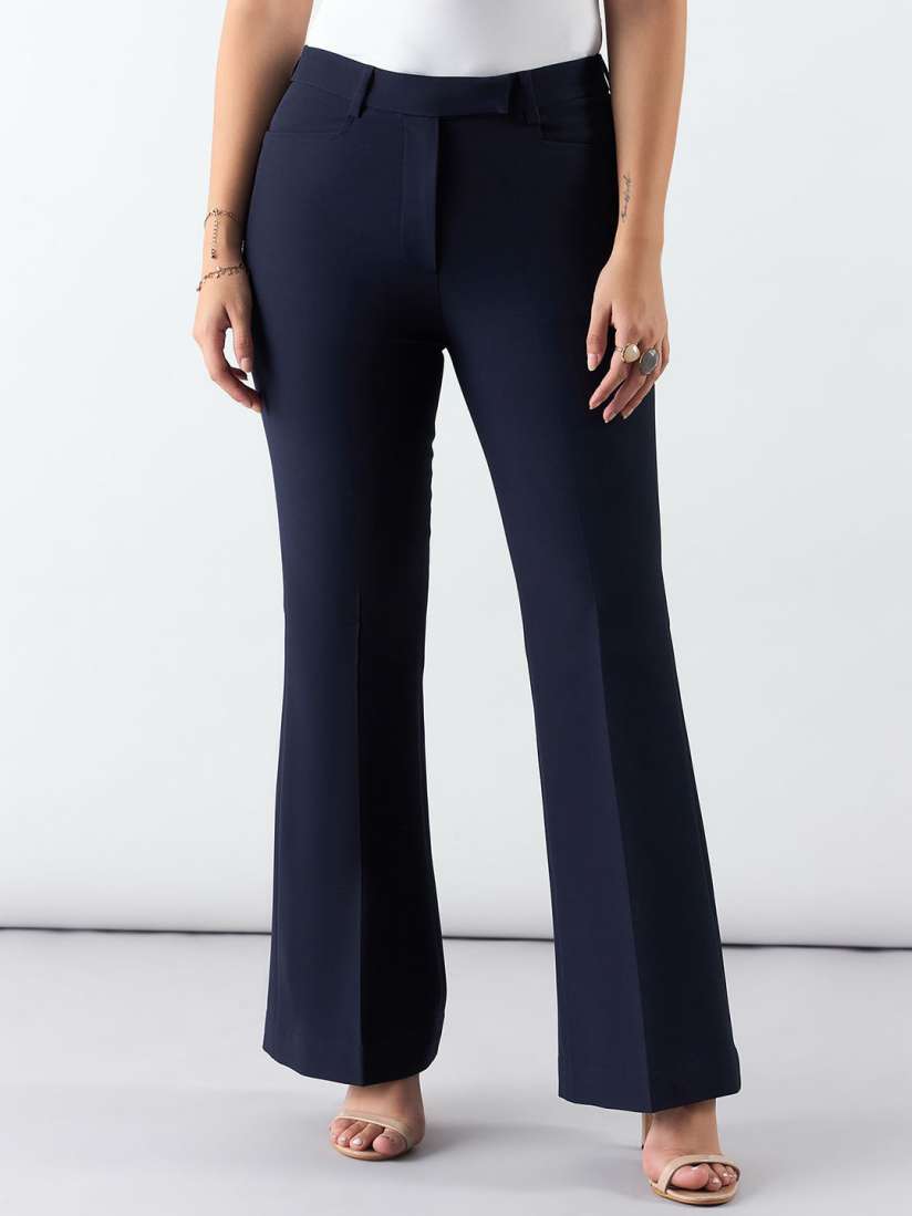 Buy PowerSutra Women Straight Fit High Rise Wrinkle Free Formal Trousers Trousers for Women 31370356 Myntra
