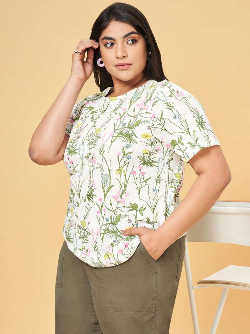 Buy Honey Curvytude by Pantaloons Women Floral Printed Cotton Plus Size Regular Top Tops for Women 31377586 Myntra