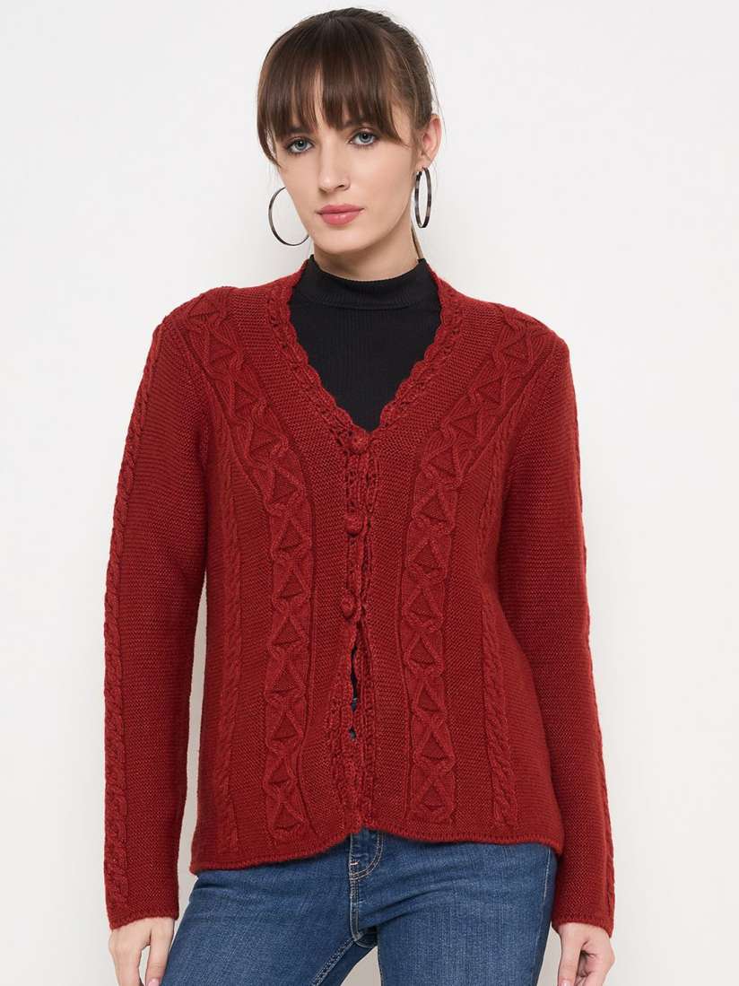 Buy Madame Women Cable Knit Long Sleeves Cardigan Sweaters for Women 31390470 Myntra