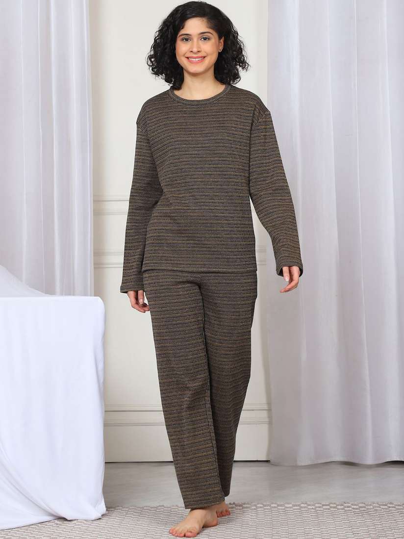 Kanvin Women Striped Casual Night suit