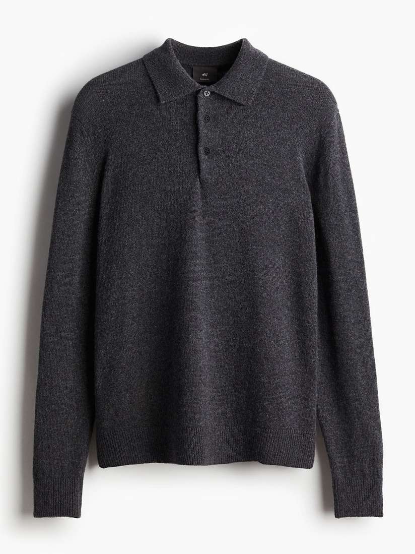 Grey Black Polo Jumper ASOS DESIGN Heavyweight Oversized Polo