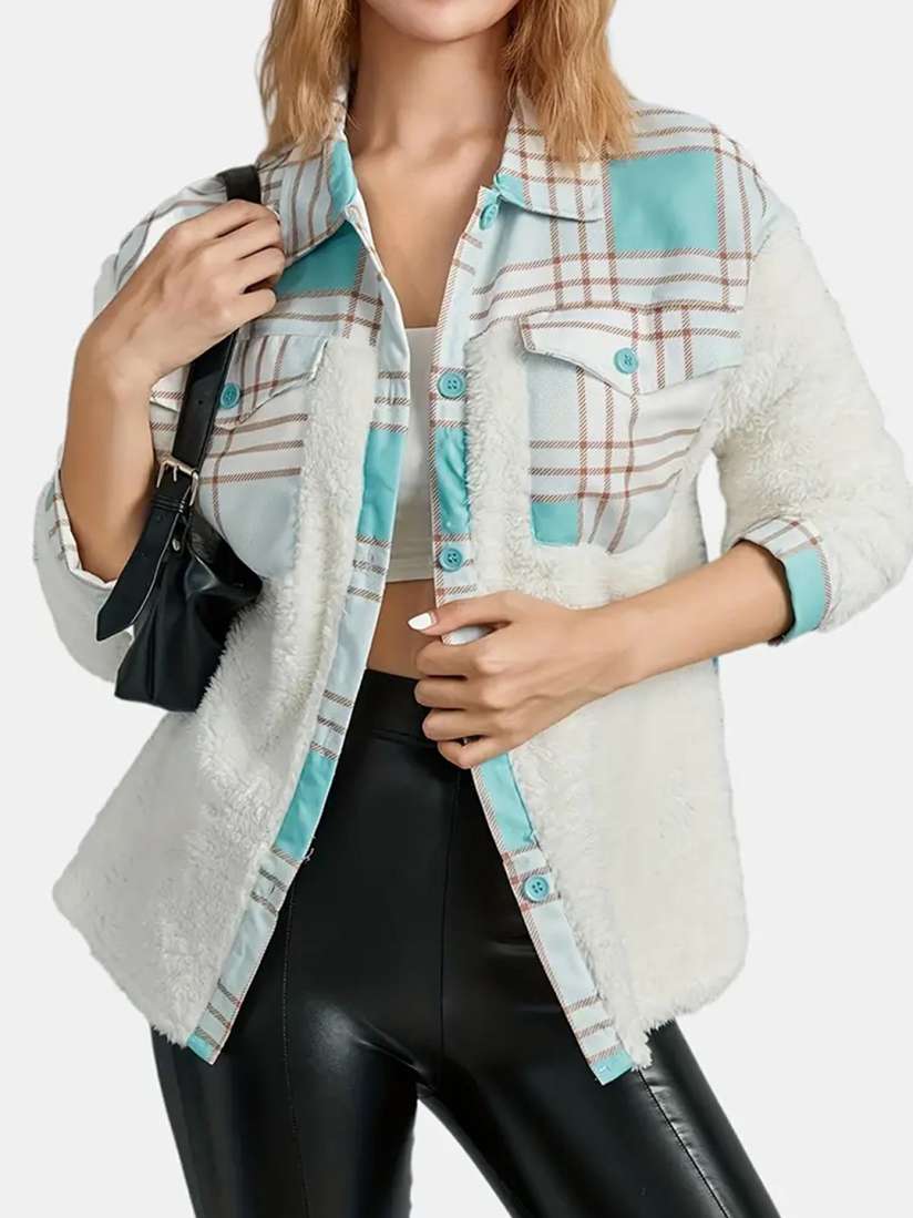 Buy LULU SKY Women Spread Collar Checked Casual Denim Jacket Jackets for Women 31450341 Myntra
