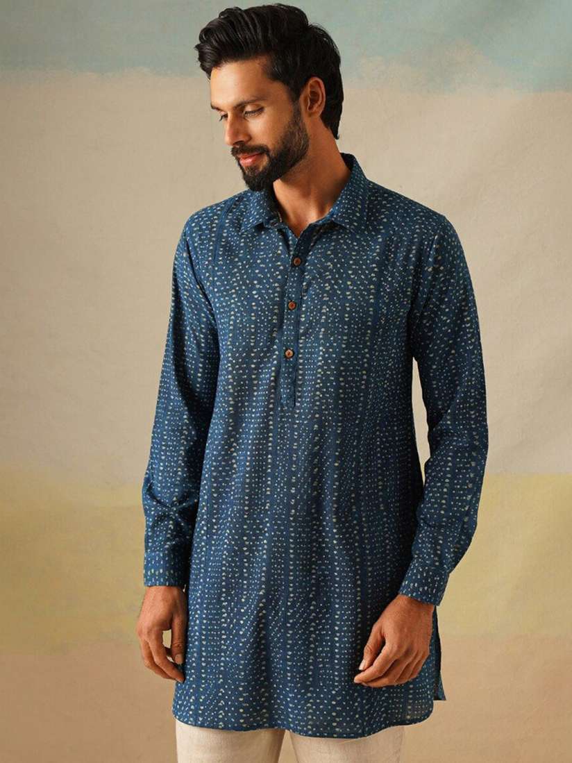 Buy JAYPORE Abstract Printed Shirt Collar Pure Cotton Straight Kurta Kurtas for Men 31204098 Myntra