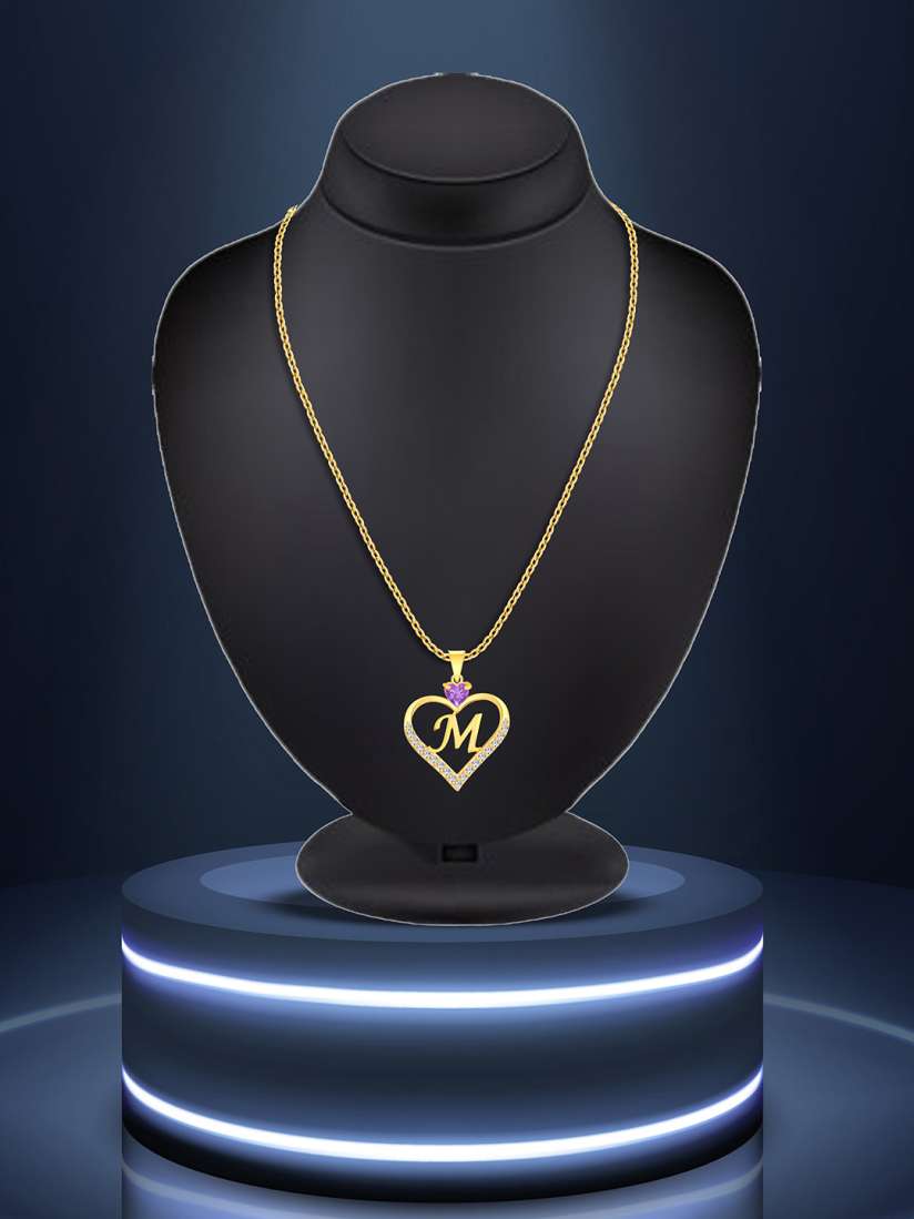 Buy Lila Stainless Steel Gold Plated Cubic Zirconia Alphabet M Heart Shaped Pendant Chain Pendant for Unisex 31187936 Myntra