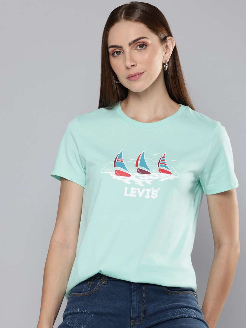 Buy Levis Brand Logo Printed Pure Cotton T shirt Tshirts for Women 29273136 Myntra