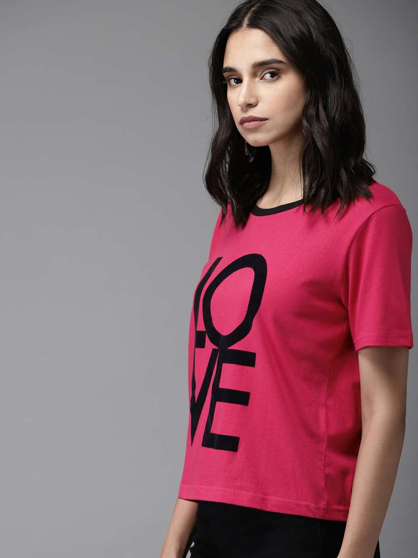 Buy Moda Rapido Women Pink Printed Round Neck Pure Cotton T shirt Tshirts for Women 9705197 Myntra