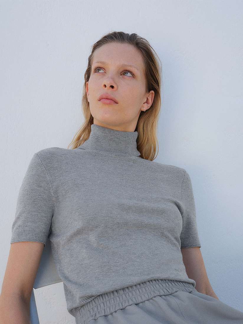 Polo High Neck Jersey And Georgette Mix High Neck Top Karen Millen