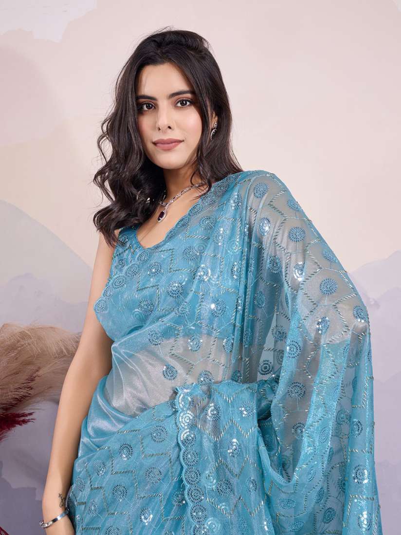Buy HERE NOW Women Geometric Embellished Sequinned Net Designer Saree Sarees for Women 31229675 Myntra