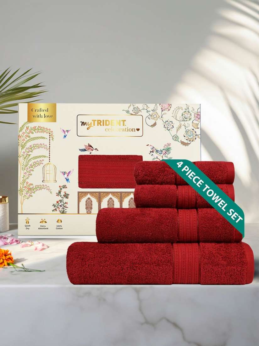 Buy MYTRIDENT Red 4 Pieces Cotton 450 GSM Towel Set Towel Set for Unisex 31233336 Myntra