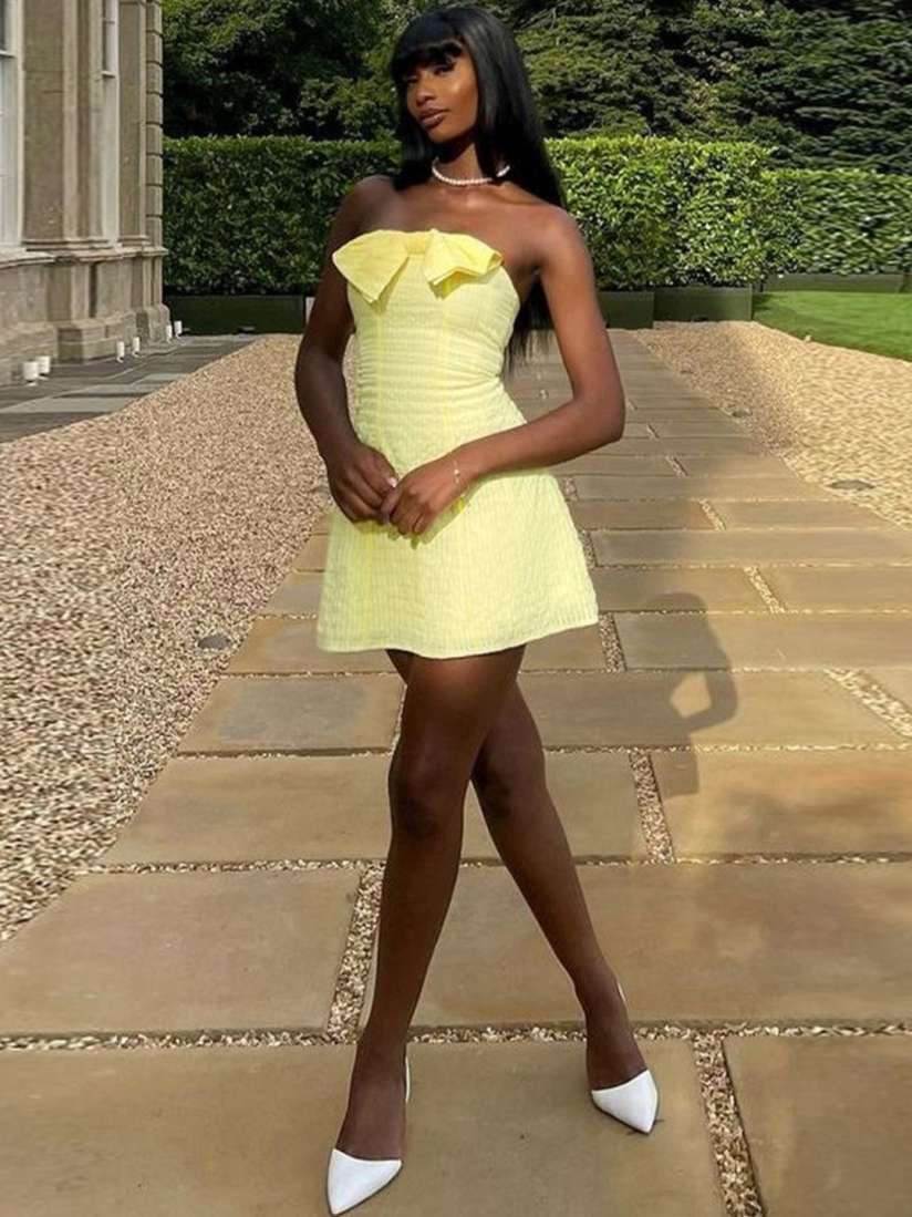 Yellow bandeau dress on sale