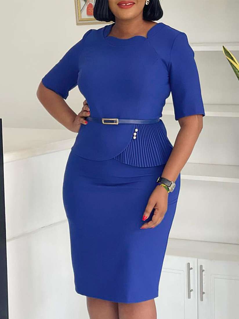 Buy LULU SKY Solid Plus Size Short Sleeves Knee Length Peplum Dress With Belt Dresses for Women 31232985 Myntra