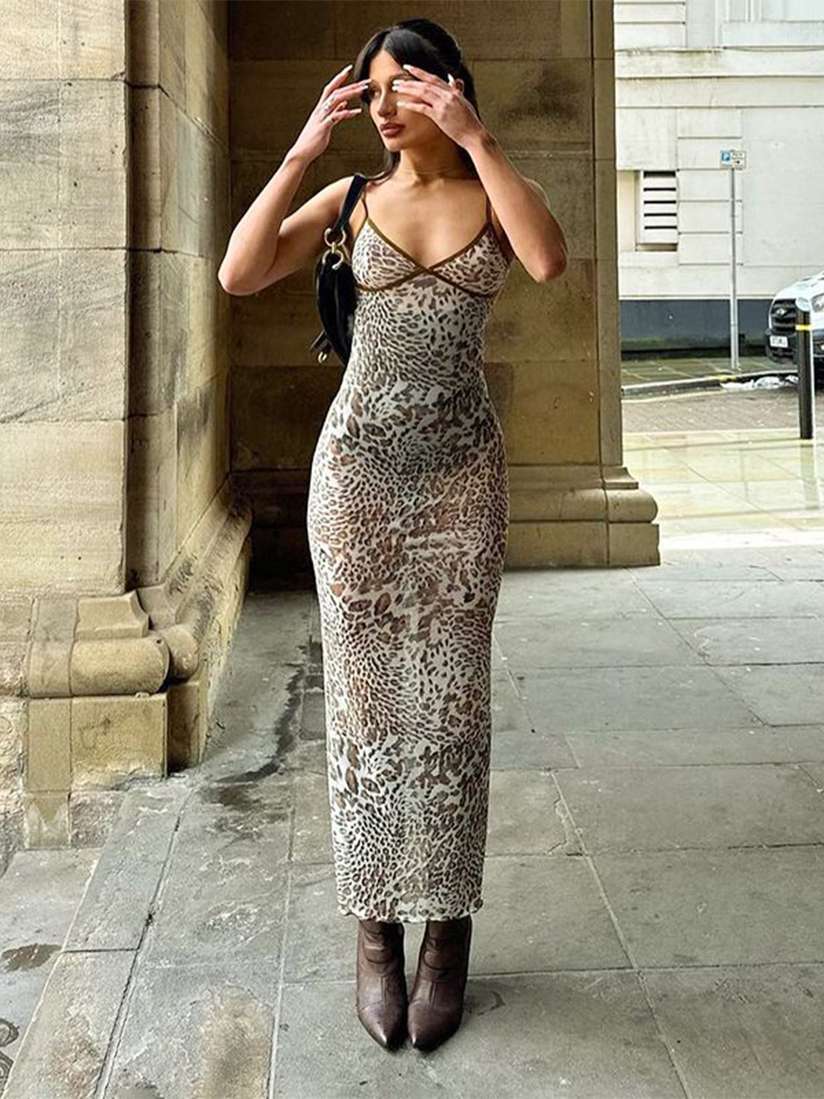 Buy MIAKEE Women Animal Printed Shoulder Straps BodyCon Maxi Dress