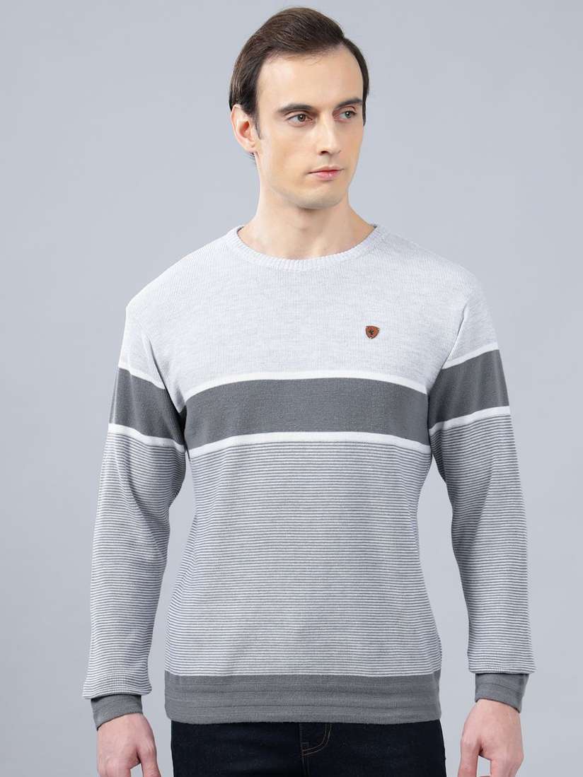 Myntra Cantabil Sweaters Cantabil Men Striped Pullover Sweater