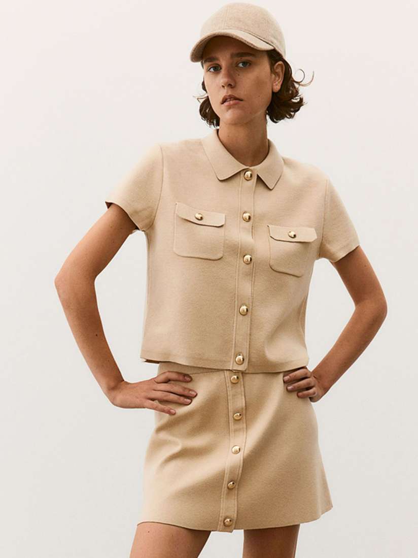 Button front knit skirt top