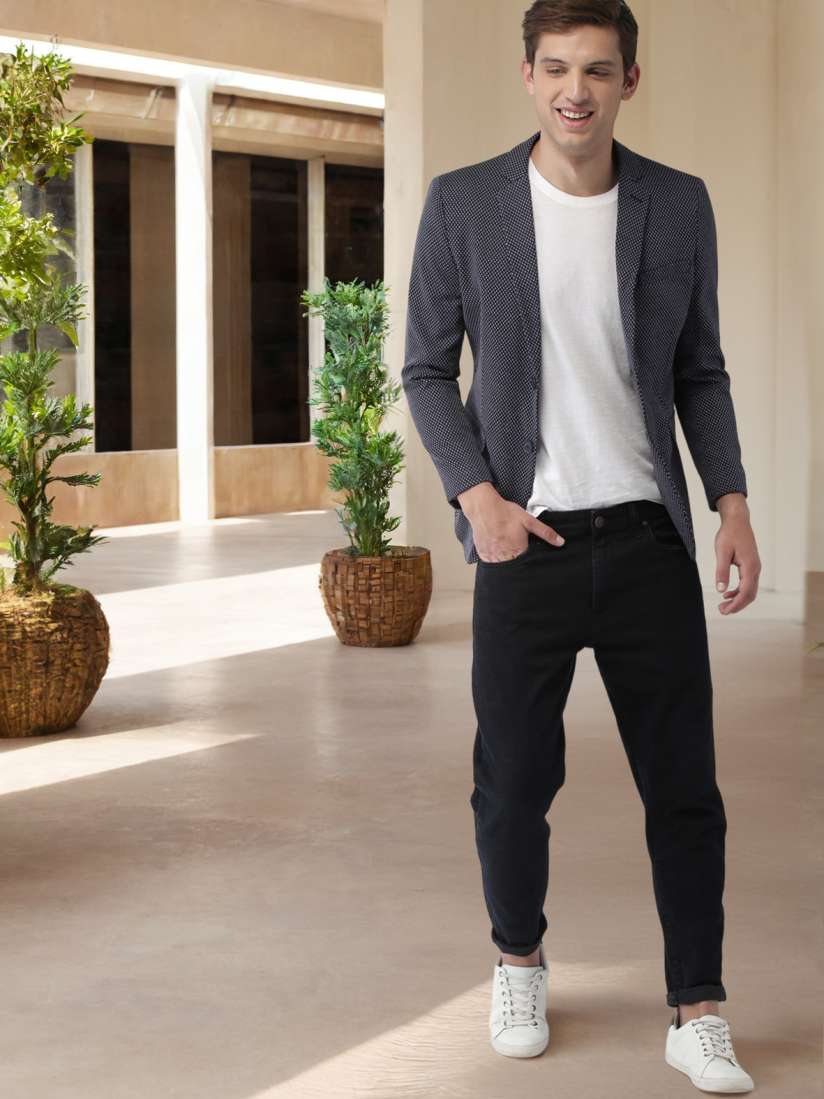 Buy Mast Harbour Men Navy Blue White Regular Fit Single Breasted Knitted Pure Cotton Blazer Blazers for Men 8397973 Myntra