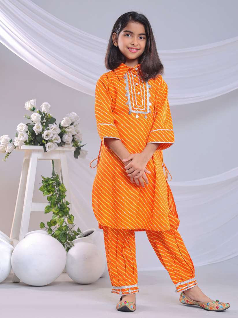 Buy BAESD Girls Leheriya Printed Regular Pure Cotton Straight Kurti with Salwar Kurta Sets for Girls 30890110 Myntra
