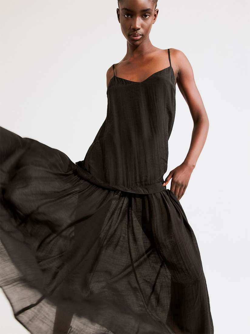 Long black strappy maxi dress top